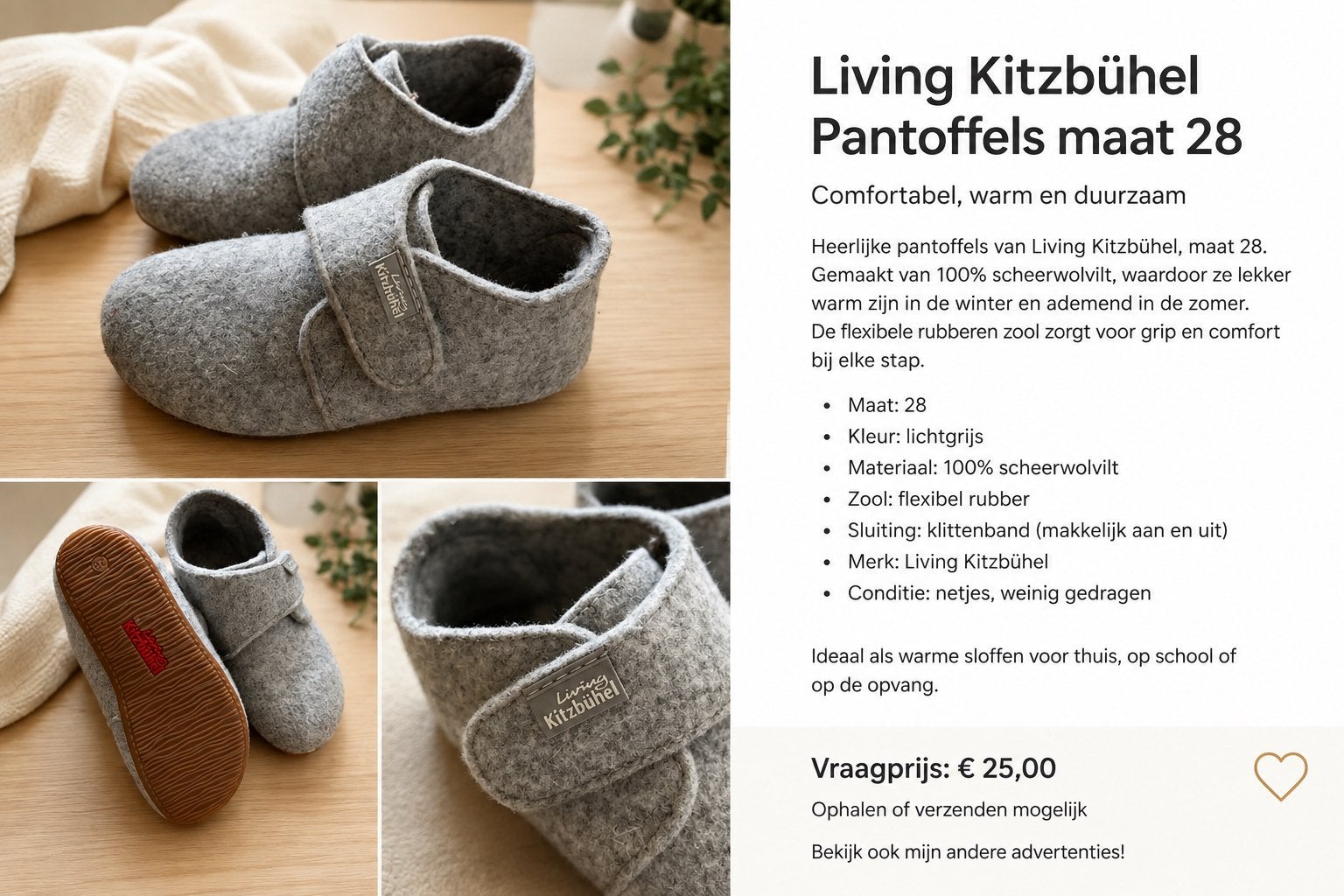 Living Kitzbühel Pantoffels maat 28 - Lichtgrijs, Kinderen en Baby's, Kinderkleding | Schoenen en Sokken, Ophalen of Verzenden