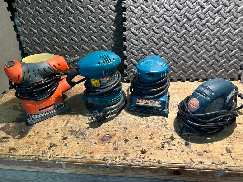 Vier schuurmachines 220 volt, Ophalen of Verzenden, Gebruikt, Minder dan 600 watt, Vlakschuurmachine