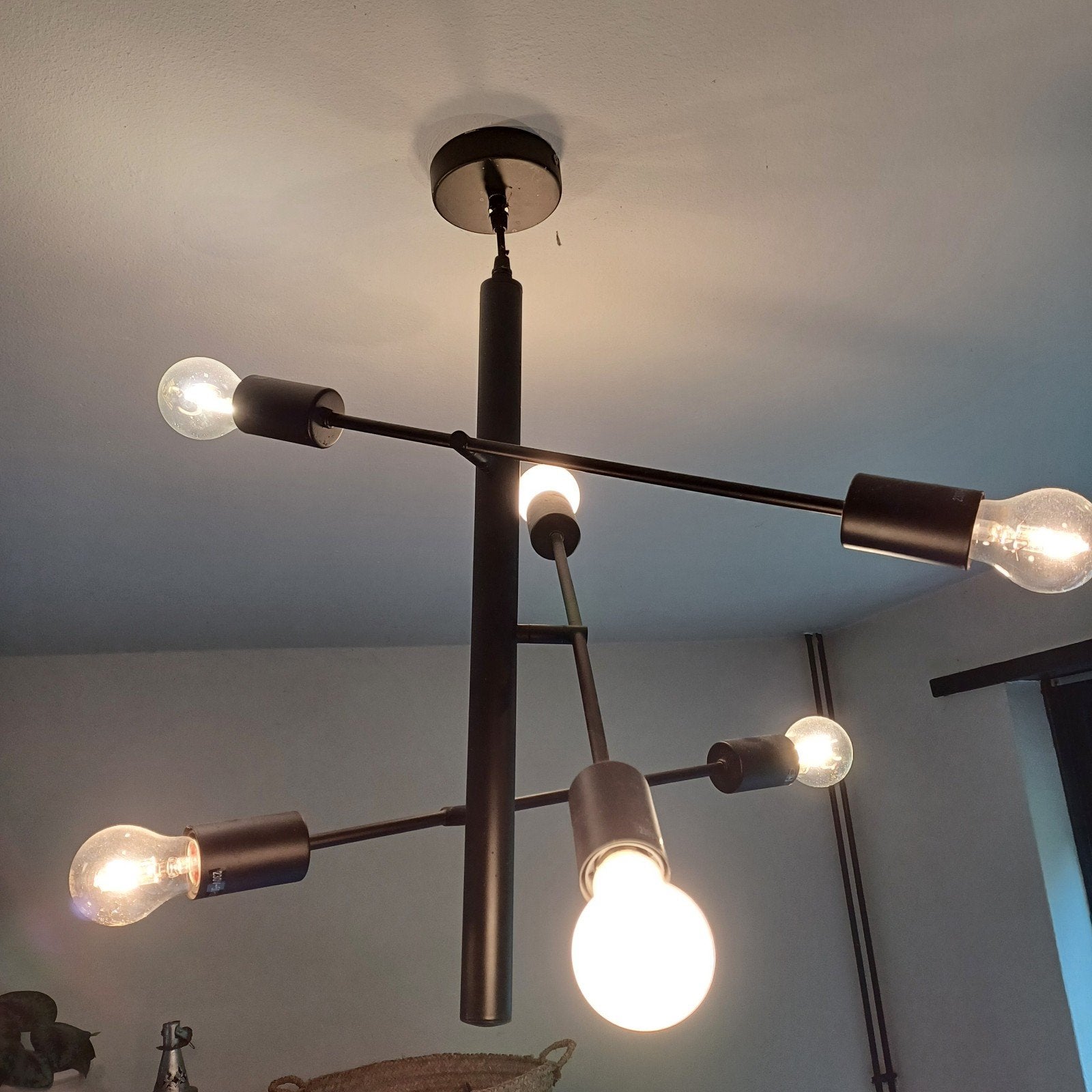 Kwantum Zwarte Metalen Plafondlamp met Verstelbare Armen, Gebruikt, Modern, Industrieel, Metaal, E27 (groot)