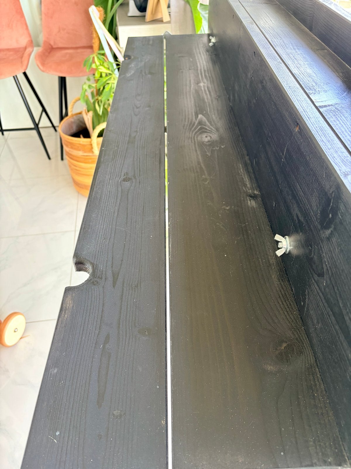 Zwart houten balkonbar / balkontafel, Ophalen, Gebruikt, Rechthoekig, Hout