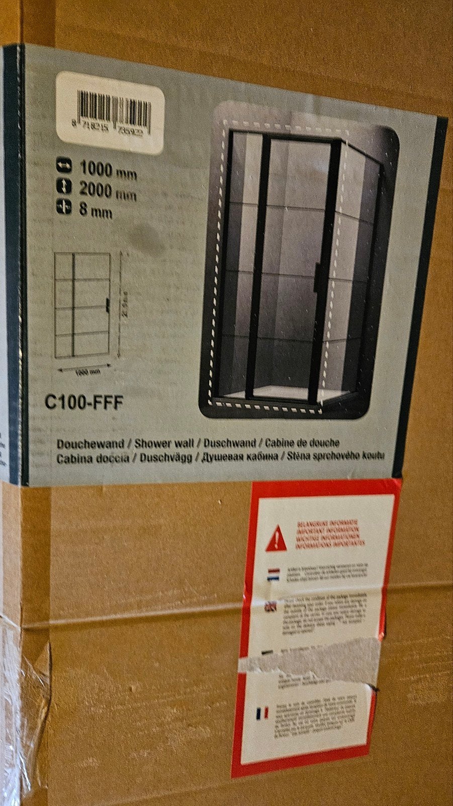 Zwarte nis douche wand en deur 90x200, Ophalen, Zo goed als nieuw, Glas, Douche