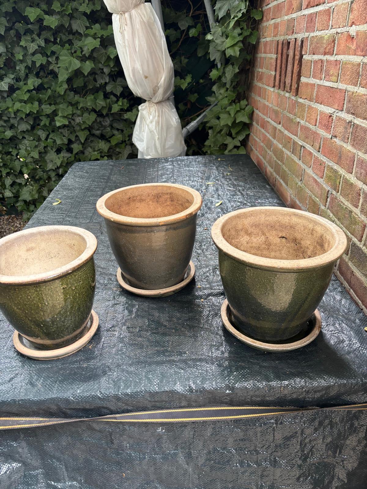 Plantenpotten groen, Tuin en Terras, Bloempotten, Ophalen, Gebruikt, Rond, Aardewerk