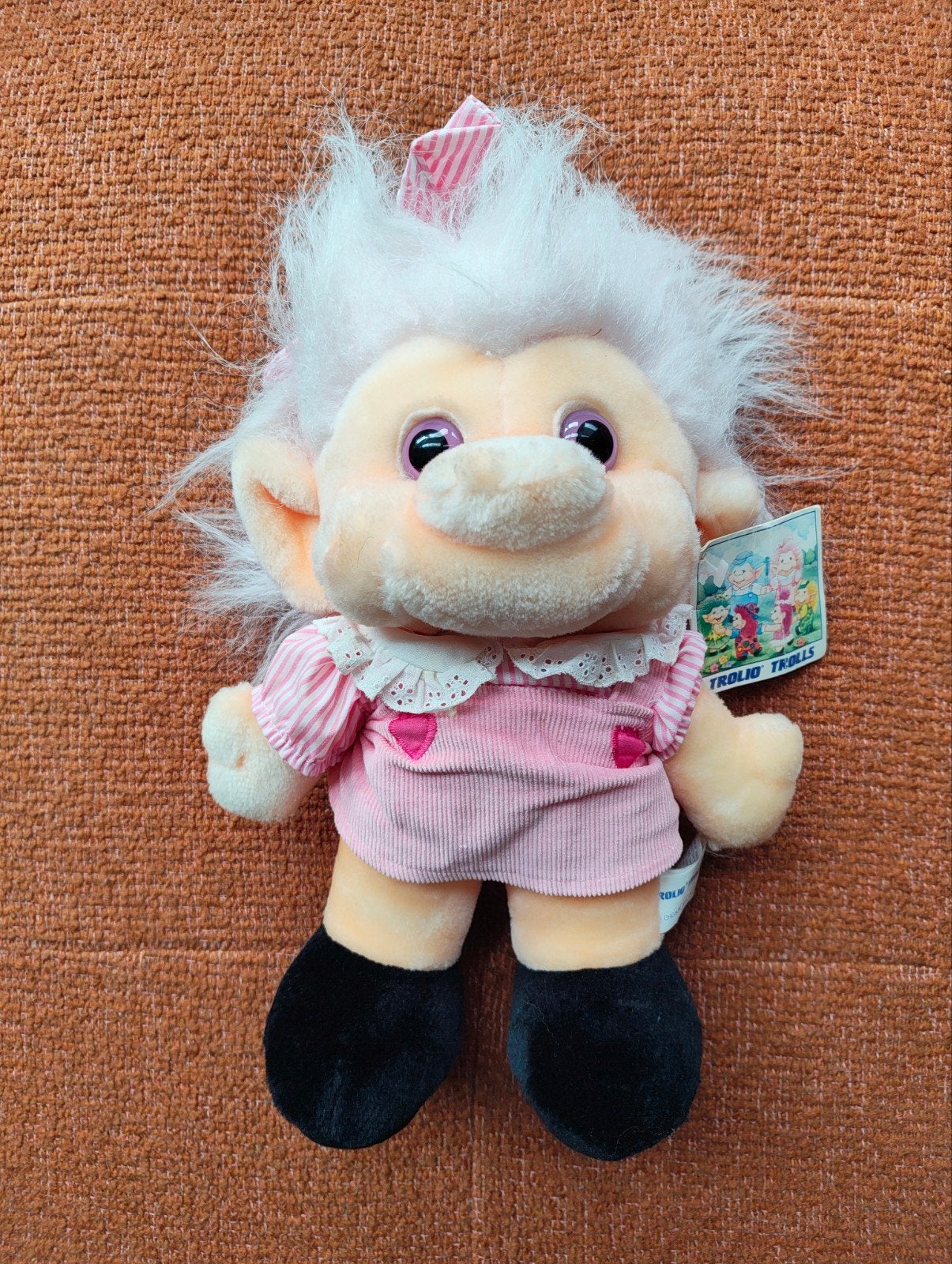 Vintage Trolio Trolls Knuffel - Roze Jurk - 1992, Overige merken, Overige karakters, Overige typen, Ophalen of Verzenden