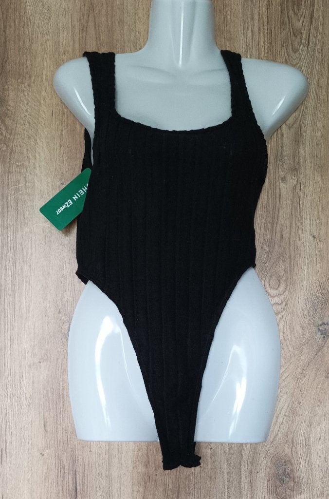 Zwarte geribbelde Shein EZwear body, maat S, Kleding | Dames, SHEIN EZwear, Ophalen of Verzenden, Zwart, Body of Korset