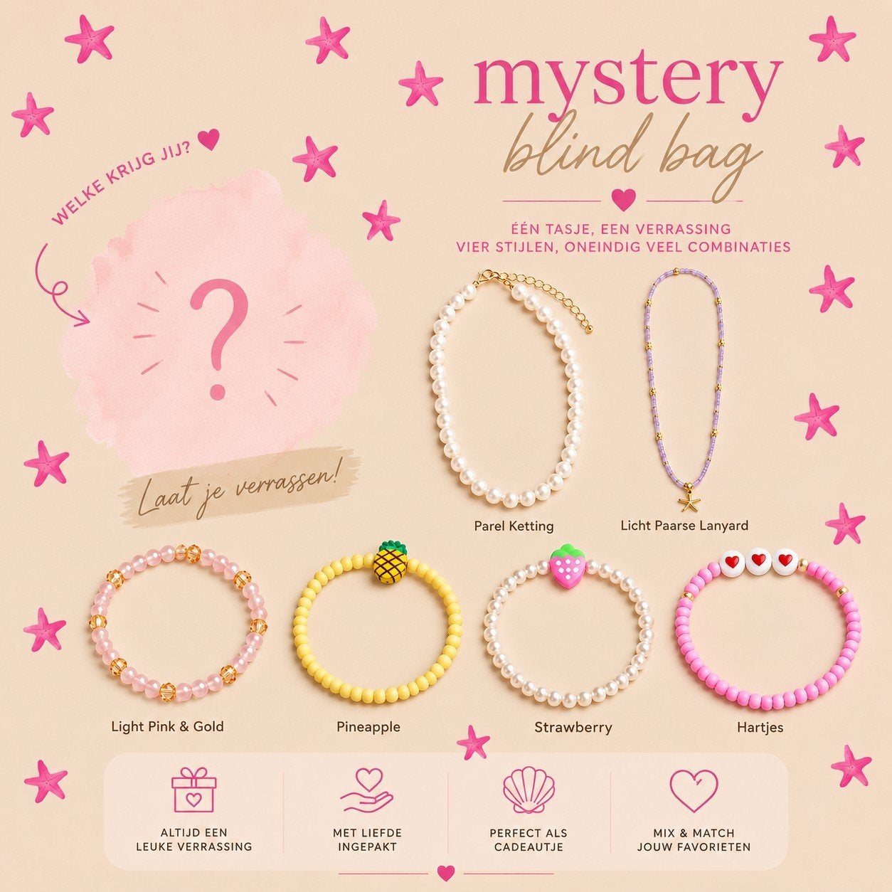 Mystery Blind Bag: Armband of Ketting Verrassing!, Overige materialen, Overige kleuren, Nieuw, Ophalen of Verzenden