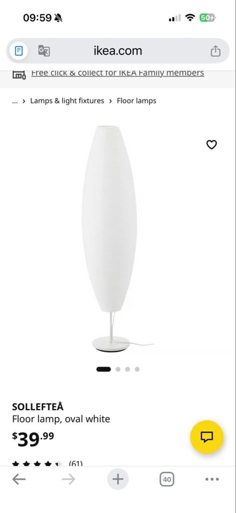 IKEA SOLLEFTEÅ Vloerlamp - Ovaal Wit met Gloeilamp, Ophalen, Zo goed als nieuw, Kunststof, 100 tot 150 cm