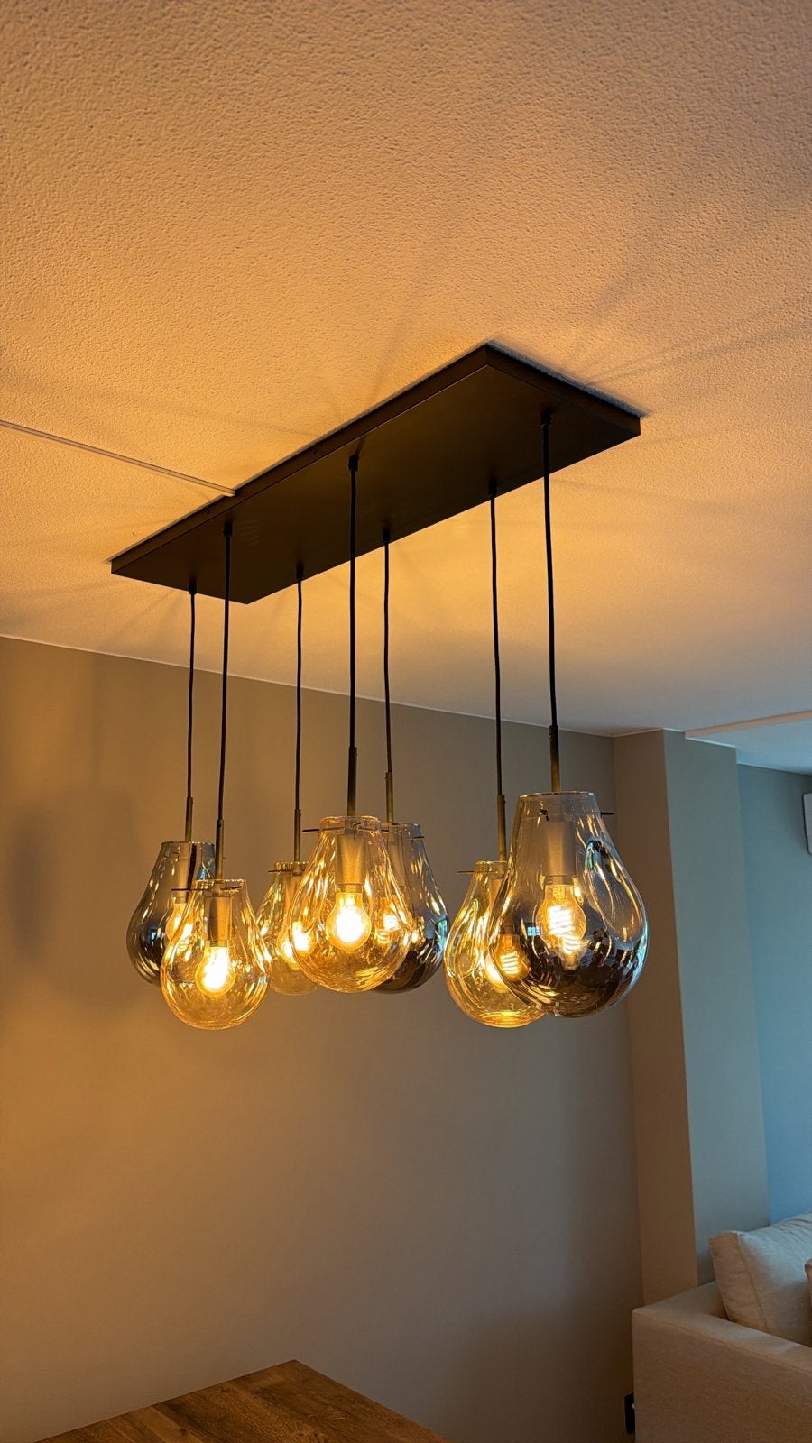 Eijerkamp hanglamp met 6 glazen druppelvormige kappen, Ophalen, Zo goed als nieuw, Glas, 75 cm of meer