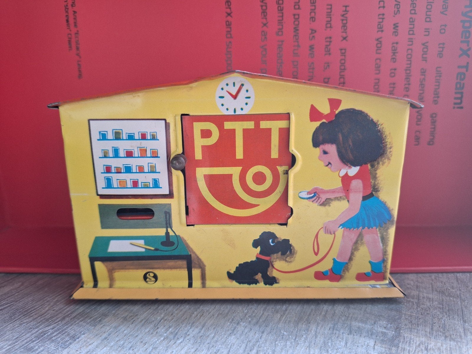 Vintage PTT blikken spaarpot, Verzamelen, Ophalen of Verzenden, Zo goed als nieuw, Metaal of Blik, Overige thema's