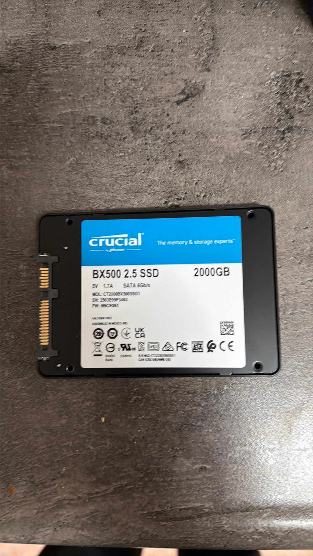 Crucial bx500 2tb ssd VOLLEDIG WERKEND ZGAN, Ophalen of Verzenden, Zo goed als nieuw, Desktop