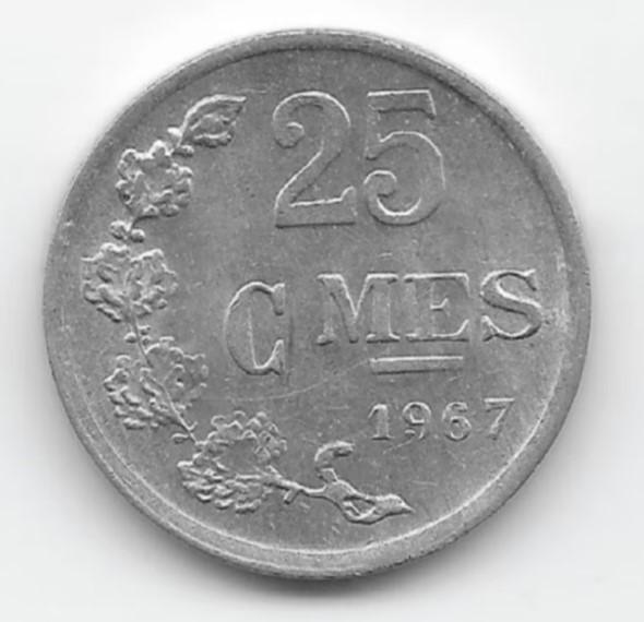 Luxemburg 25 centimes 1967 KM# 45a.1, Postzegels en Munten, Munten | Europa | Niet-Euromunten, Losse munt, Overige landen, Verzenden