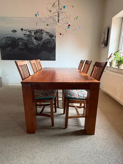 stoere Teak eettafel 200 x 100 met 6 stoelen - goede staat!, Huis en Inrichting, Tafels | Eettafels, Ophalen, Gebruikt, Stoer, landelijk, past bij modern en klassiek