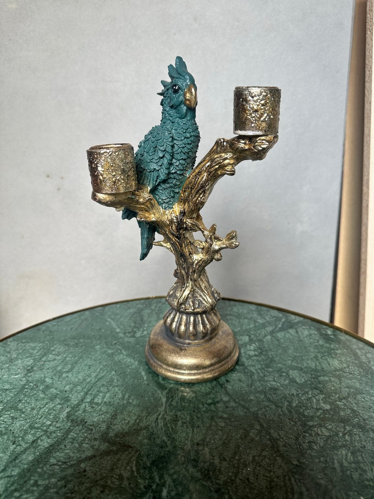 Kandelaar met papegaai - Koper of Brons, Ophalen, Koper of Brons