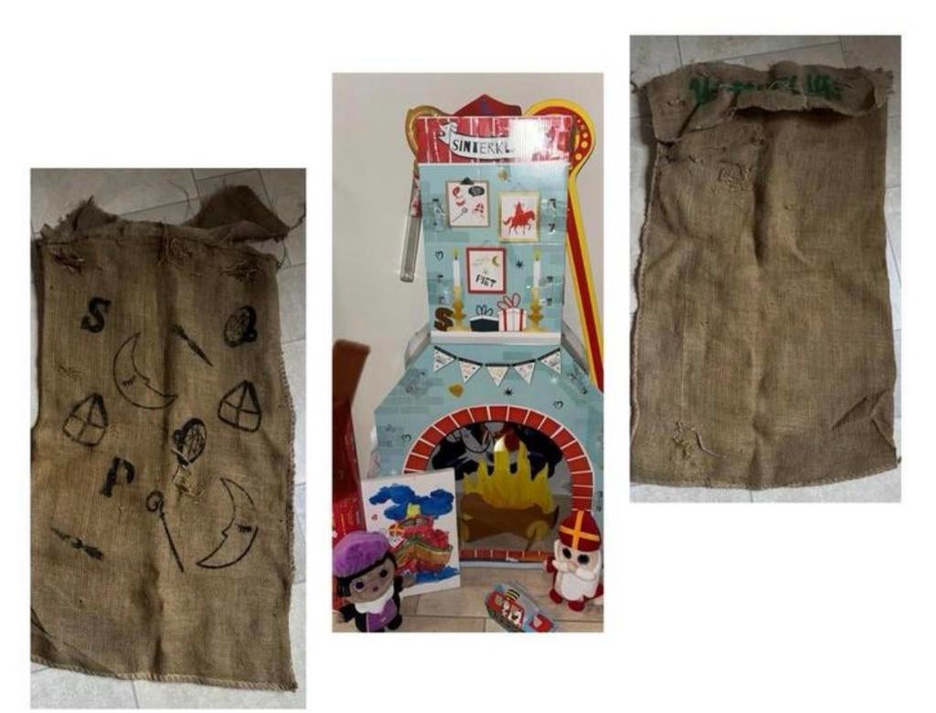 Sinterklaas schoorsteen staf jute zak knuffels, Ophalen of Verzenden