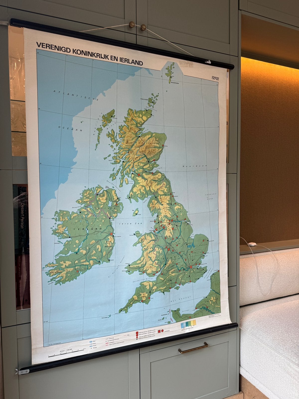 Landkaart Verenigd Koninkrijk en Ierland H140xB100, Antiek en Kunst, Ophalen, Aardrijkskunde