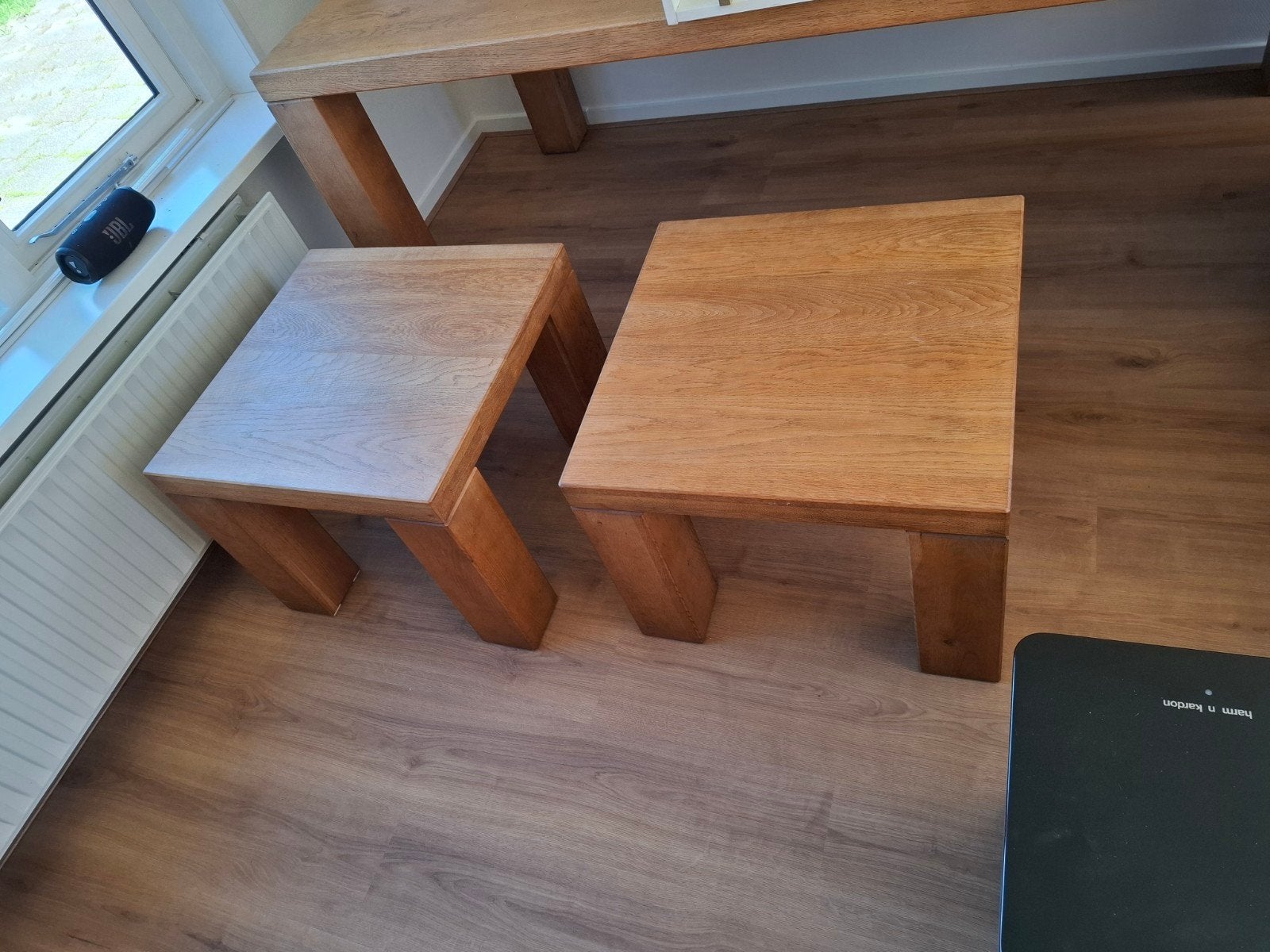 Eiken meubelset: tafel, buffetkast, tv kast en salontafels, Ophalen, Gebruikt, 150 tot 200 cm, Eikenhout
