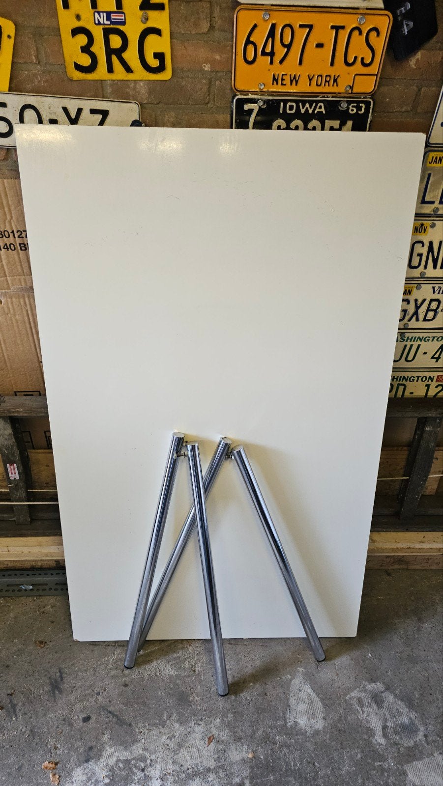 Vintage Witte buro- of eettafel, 85 x 139 cm, Ophalen, Gebruikt, 100 tot 150 cm, 50 tot 100 cm