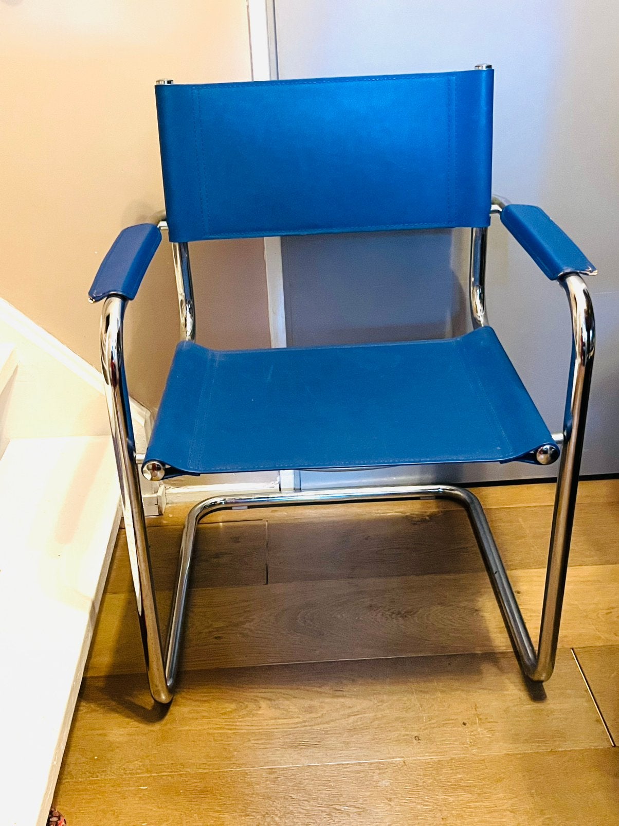 Classic Cantilever stoel , leer, blauw, Ophalen of Verzenden, Gebruikt, Blauw, Leer