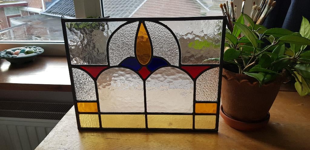 Glas-in-lood raam. Vintage decoratie, Antiek en Kunst, Curiosa en Brocante, Ophalen of Verzenden