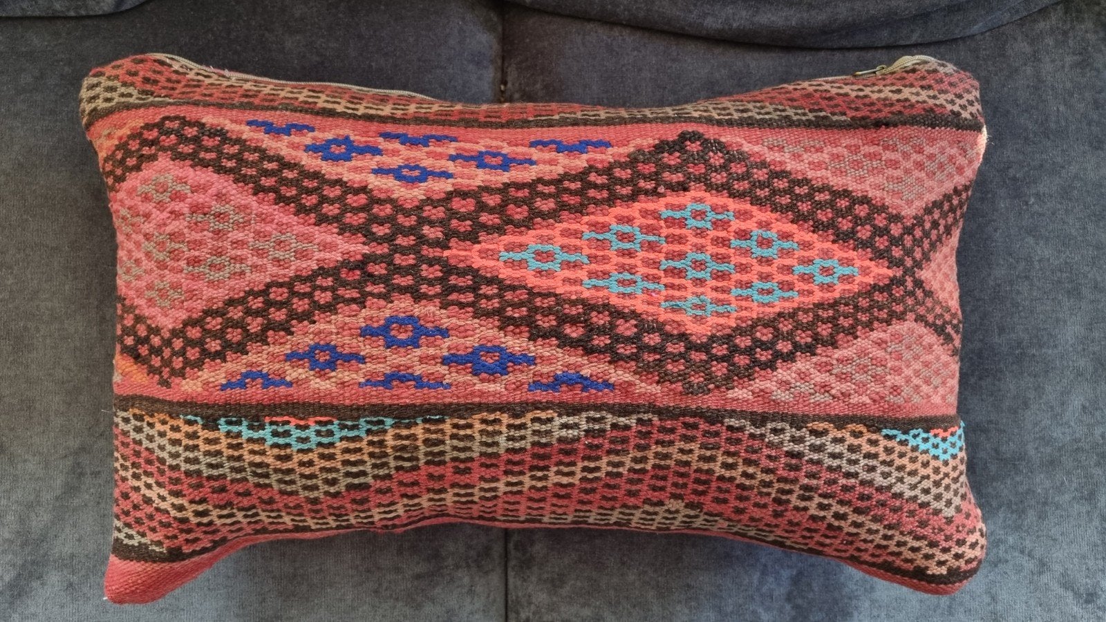 Handgeweven Kilim Kussenhoes - Roze/Bruin, Ophalen of Verzenden, Gebruikt, Roze, Rechthoekig