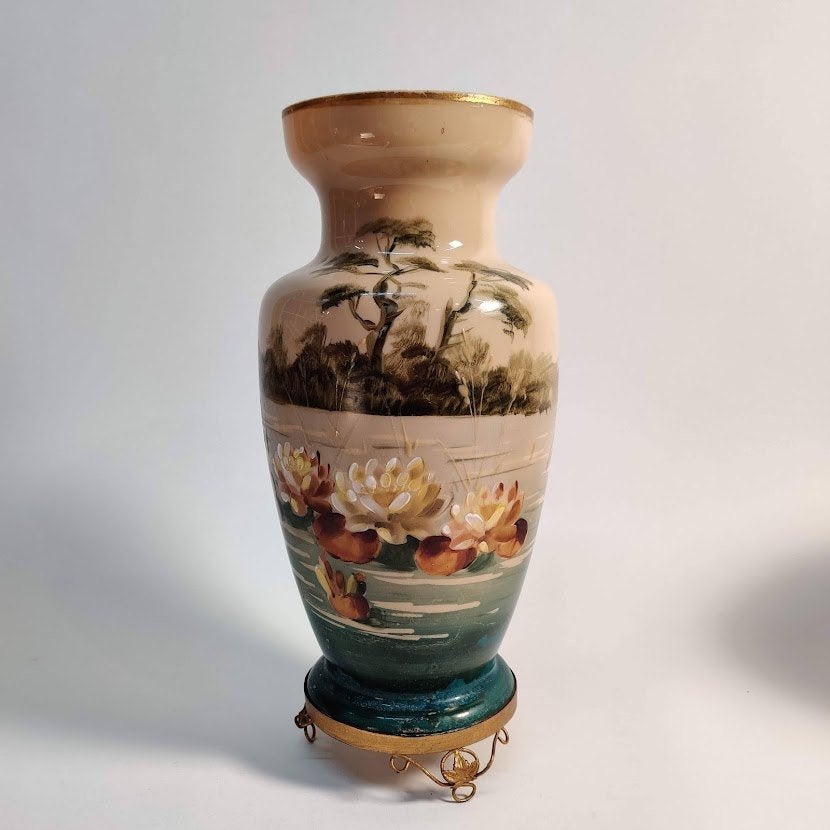 opaline - opaal vaas. Handgeschilderd , Japans motief, Antiek en Kunst, Ophalen