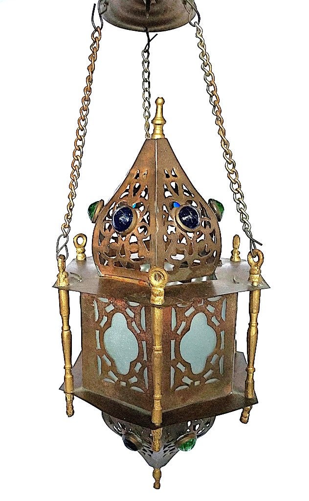 Lamp antieke Marokkaanse kaars lantaarn, Ophalen of Verzenden, Gebruikt, Glas, Antiek