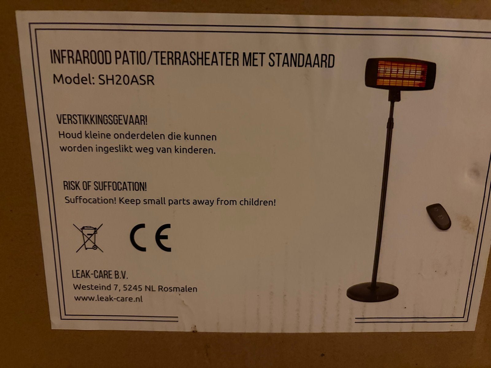 Infrarood Terrasheater met Standaard - Model SH20ASR, Tuin en Terras, Terrasverwarmers, Ophalen, Nieuw, Elektrisch, Vloer