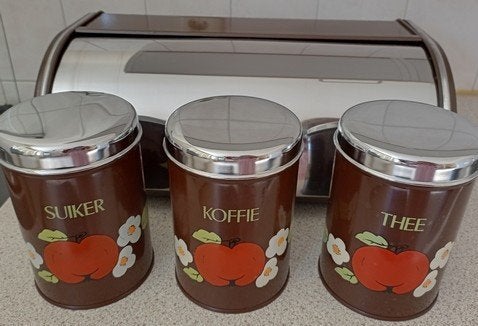 3 oude jaren 60/70 keukenblikken retro suiker koffie thee, Verzamelen, Blikken, Ophalen of Verzenden, Gebruikt, Overige