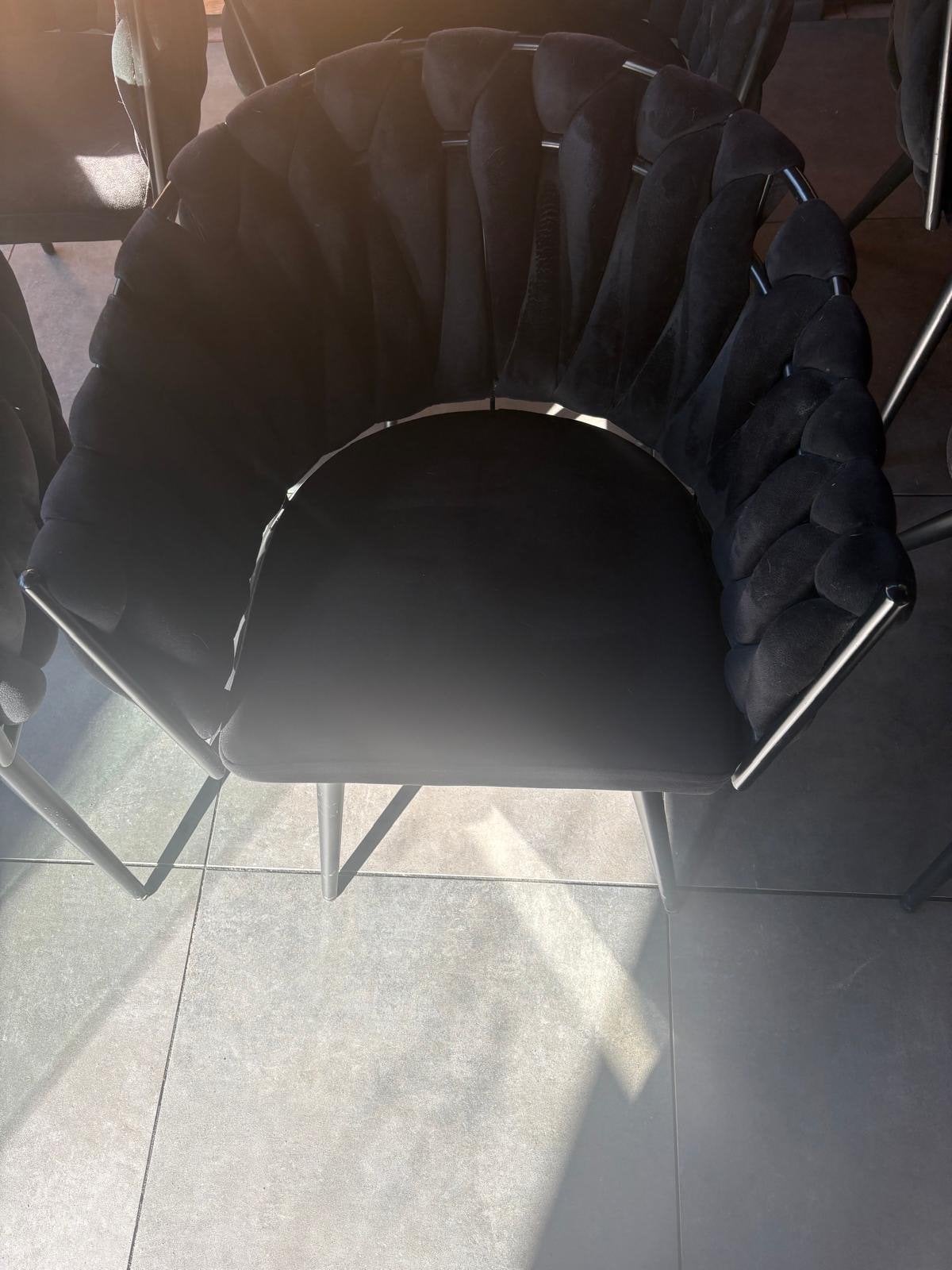 Zwarte eettafel met 6 wave chairs, Huis en Inrichting, Stoelen, Gebruikt, Vijf, Zes of meer stoelen, Hout, Zwart, Ophalen