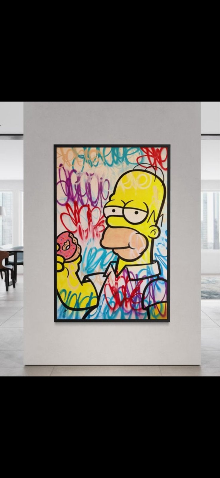 Simpsons Canvas Schilderij - Homer met Donut, Antiek en Kunst, Acrylverf, Ophalen of Verzenden, Echtheidscertificaat, Stripfiguren/cartoons