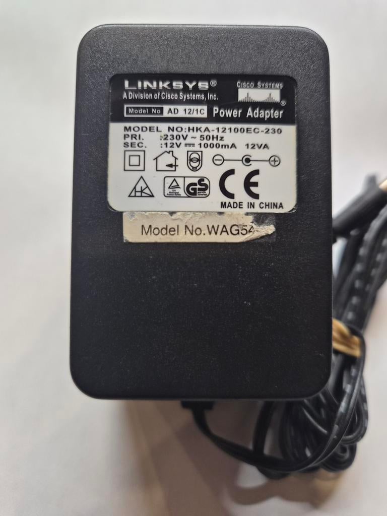 Linksys Power Adapter AD 12/1C HKA-12100EC-230 WAG54G 12V 1A, Computers en Software, Ophalen of Verzenden, Gebruikt, Linksys