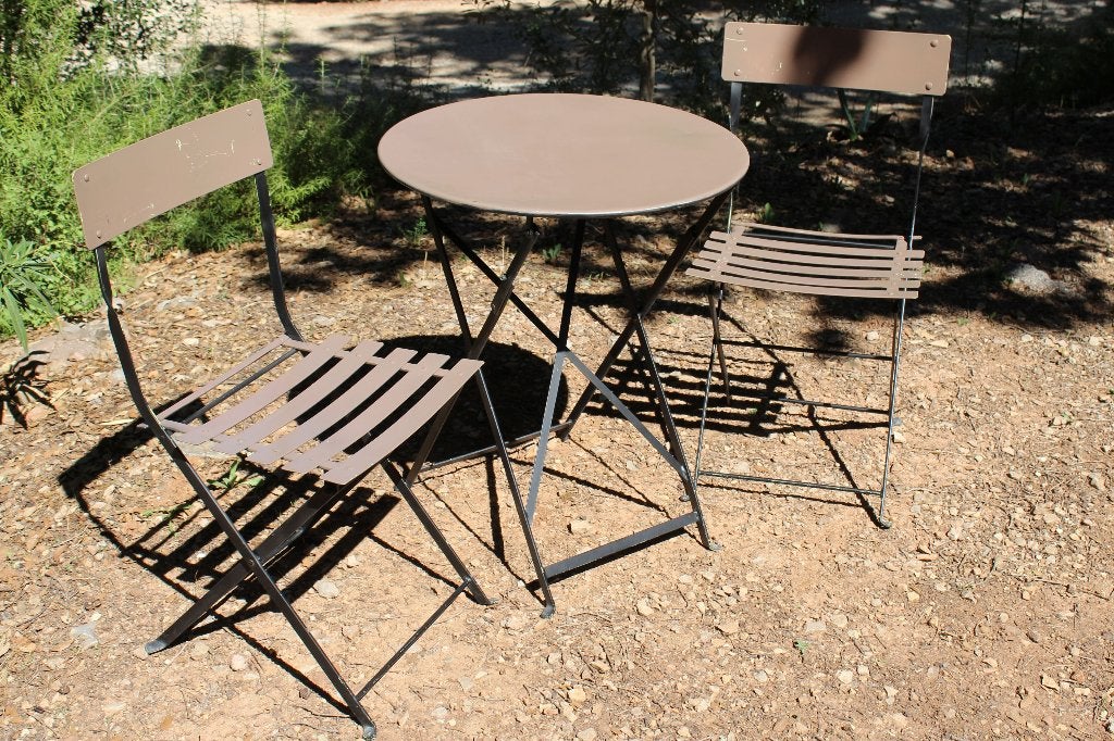 Brocante - Gezellige metalen Bistro-setjes!, Tuin en Terras, Overige materialen, Gebruikt, Bijzettafel, Tuinset