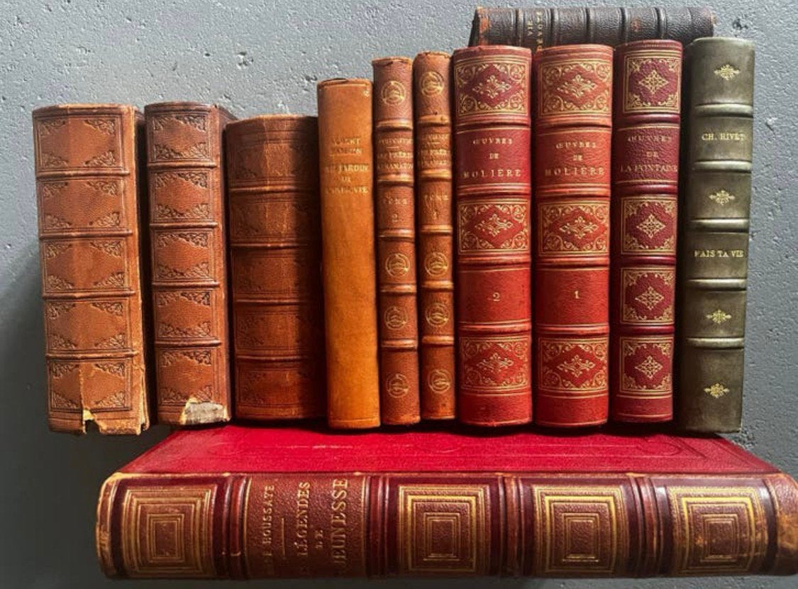 13x oud antiek Frans boek bijbel 1800 boekbanden literatuur, Ophalen