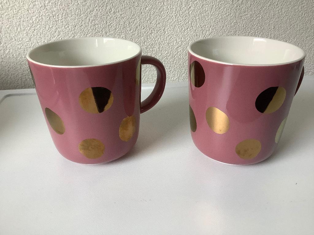 Koffiemokken met gouden koffieboon, Ophalen of Verzenden, Zo goed als nieuw, Overige stijlen, Kop(pen) en/of Schotel(s)