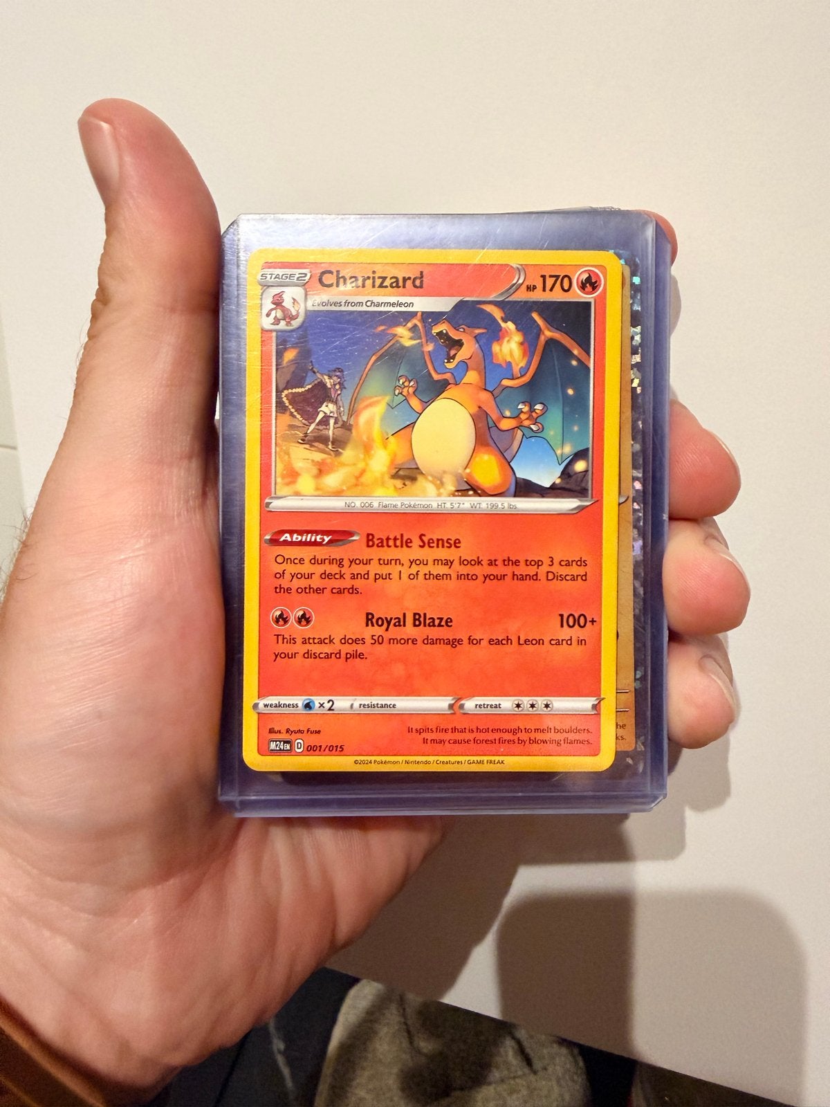 Pokémon Kaart: Charizard M24 001/015 - Battle Sense, Ophalen, Zo goed als nieuw, Losse kaart
