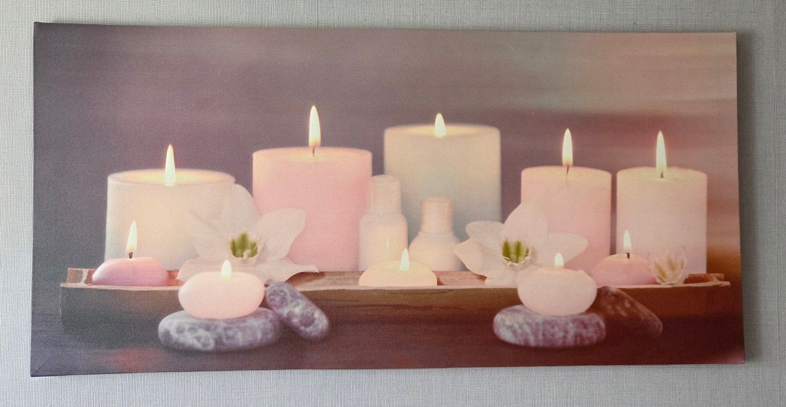2 Canvas Lijstjes: Kaarsjes met LED & Romantische Roos, 50 – 75, Gebruikt, Ophalen of Verzenden, Print