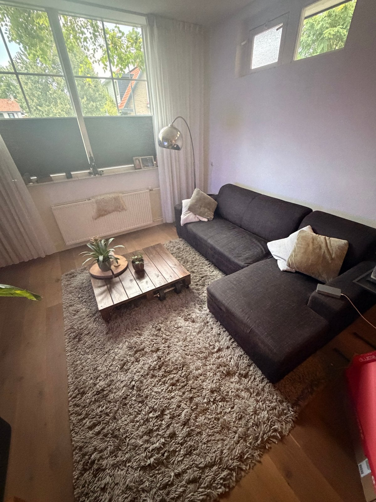 Complete zithoek: hoekbank, salontafel en vloerkleed, Huis en Inrichting, Gebruikt, 150 tot 200 cm, 200 cm of meer, Ophalen of Verzenden