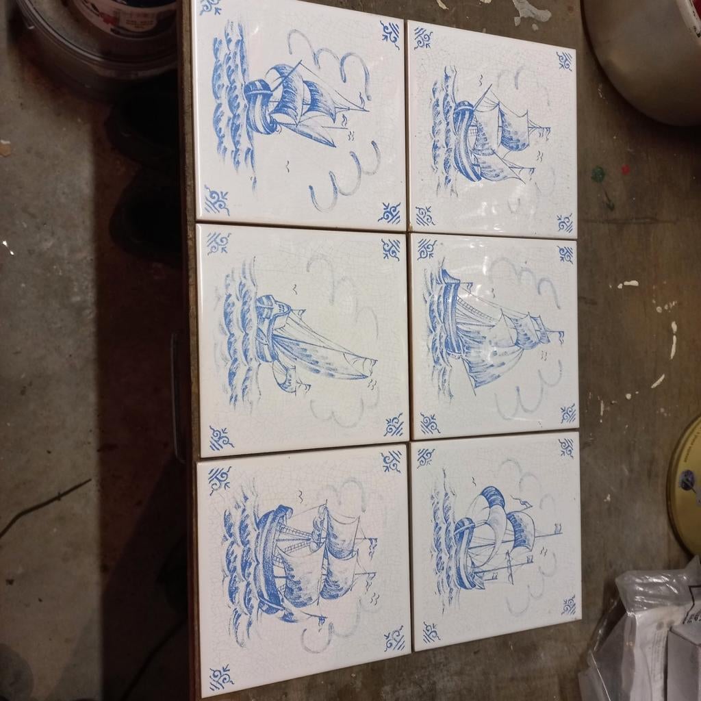 Oude tegeltjes 15x15 cm met scheepjesafbeeldingen, Antiek en Kunst, Ophalen of Verzenden
