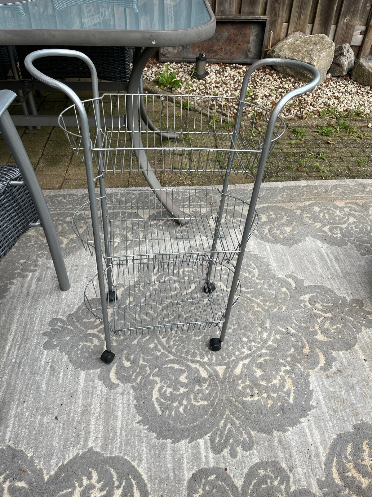 Verrijdbaar metalen rek met 3 etages, Ophalen, Gebruikt, Grijs, Metaal