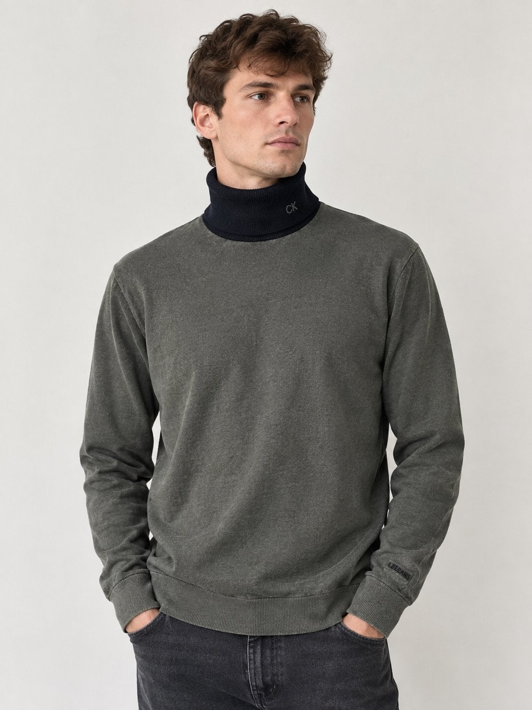 Calvin Klein Jeans coltrui met kasjmier blend, maat L, Ophalen of Verzenden, Gedragen, Maat 52/54 (L), Groen