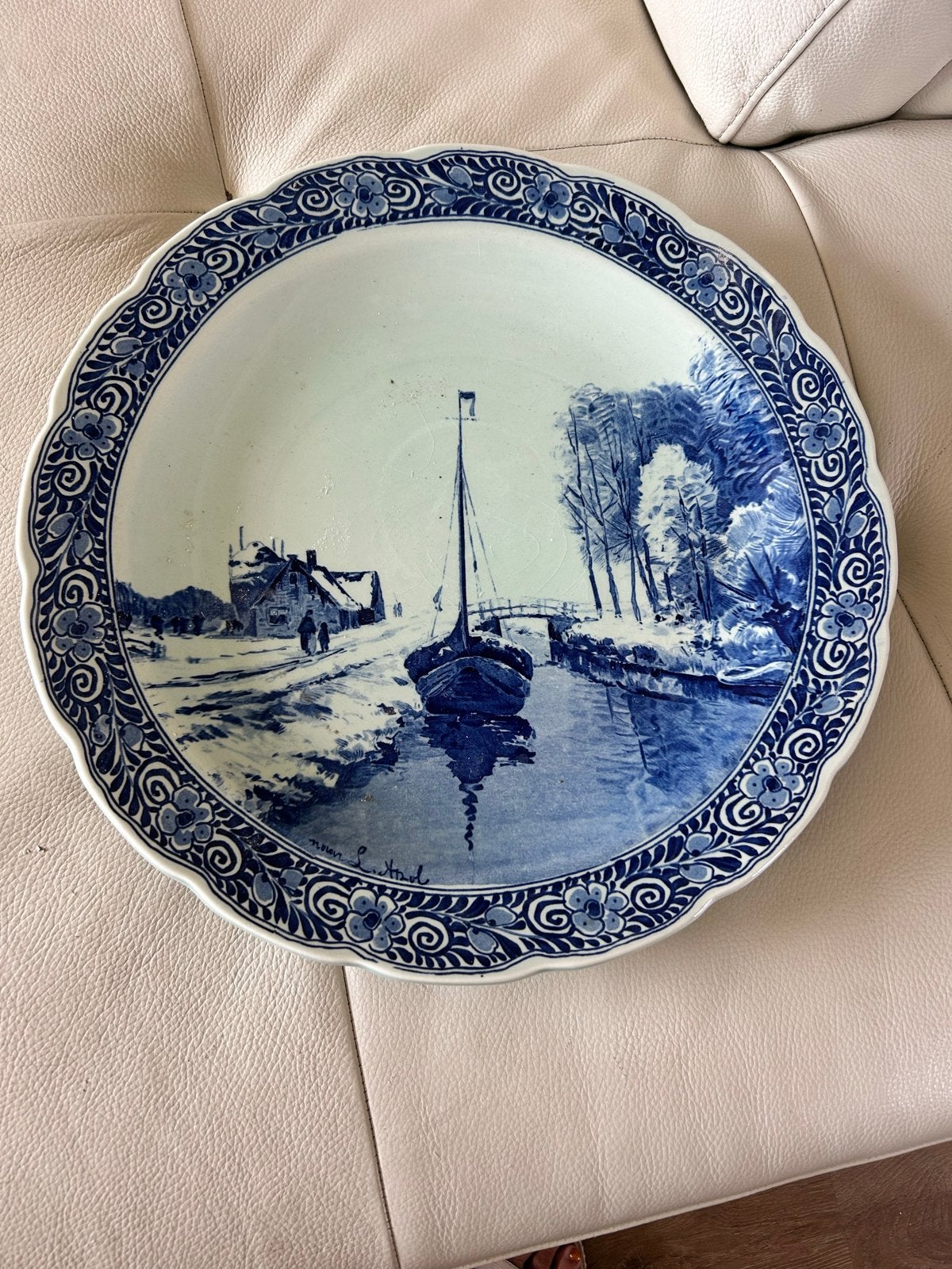 Delfts Blauw Wandbord - Winterlandschap, Ophalen