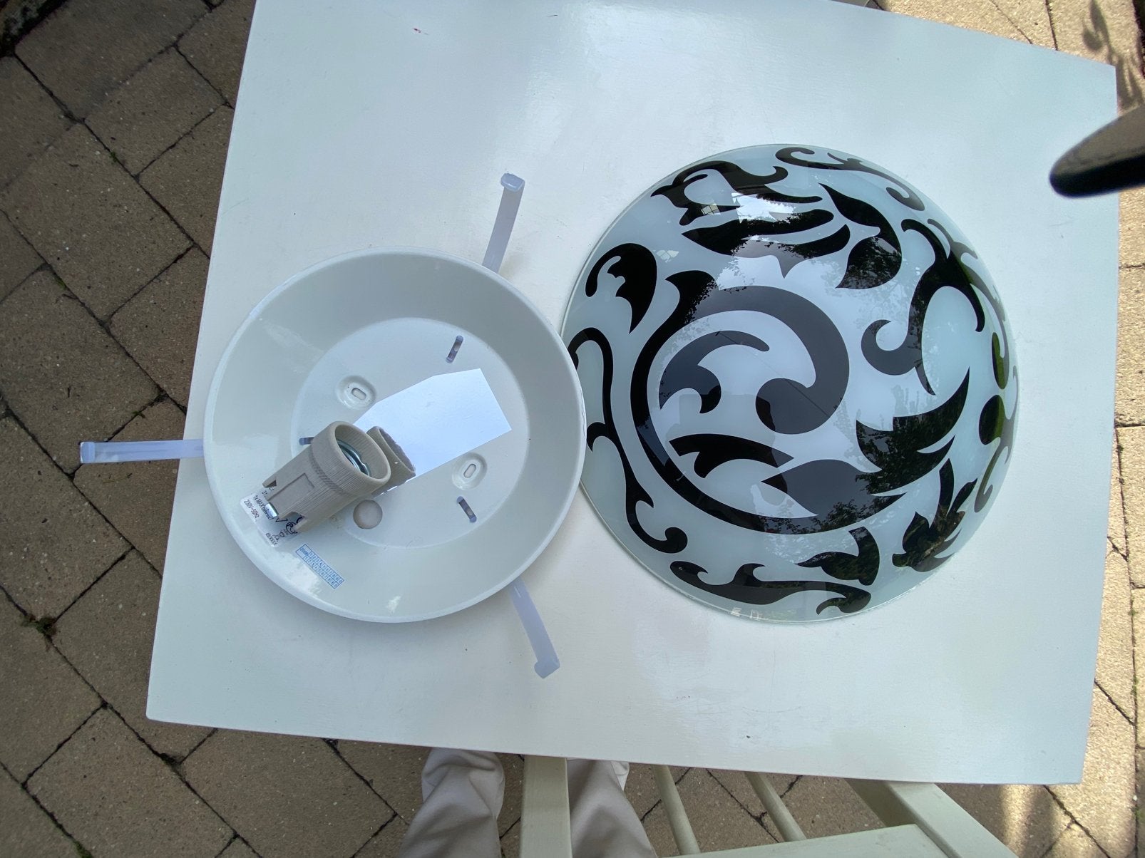 Mooie plafonniere wit met een zwart patroon, Ophalen of Verzenden, Zo goed als nieuw, Glas