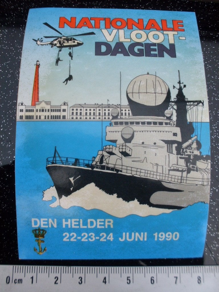 sticker nationale vlootdagen den helder 1990 logo fregat, Verzamelen, Verzenden, Zo goed als nieuw, Bedrijf of Vereniging