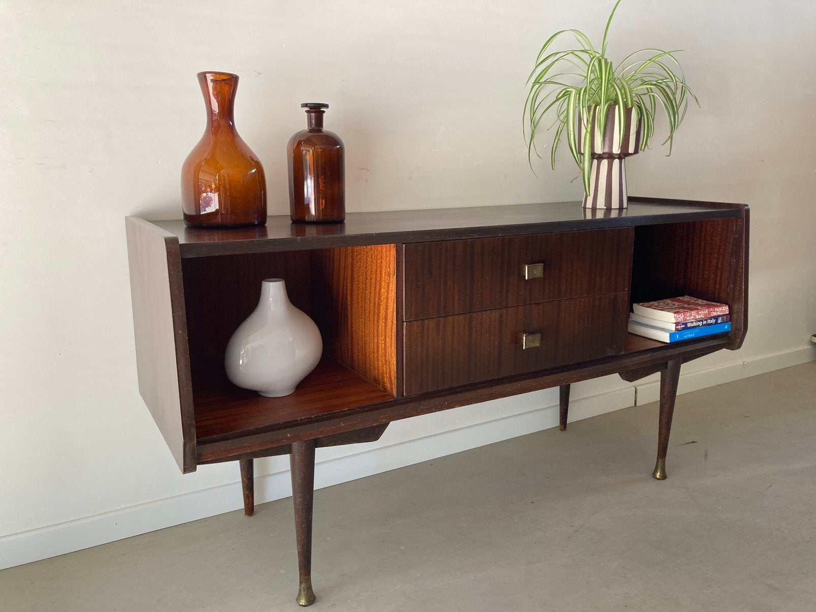 Midcentury vintage teak klein dressoir, Ophalen, Gebruikt, Midcentury vintage retro jaren 60, 100 tot 150 cm