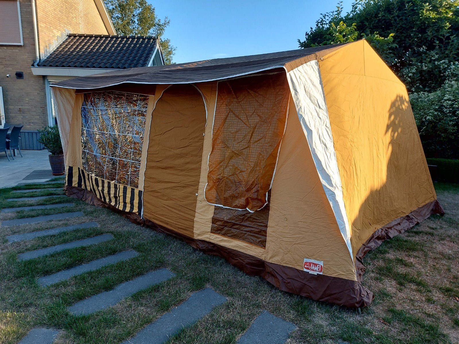 unieke retro 6 persoons bungalowtent Andre Jemetin prima sta, Ophalen, Gebruikt, Tot en met 6