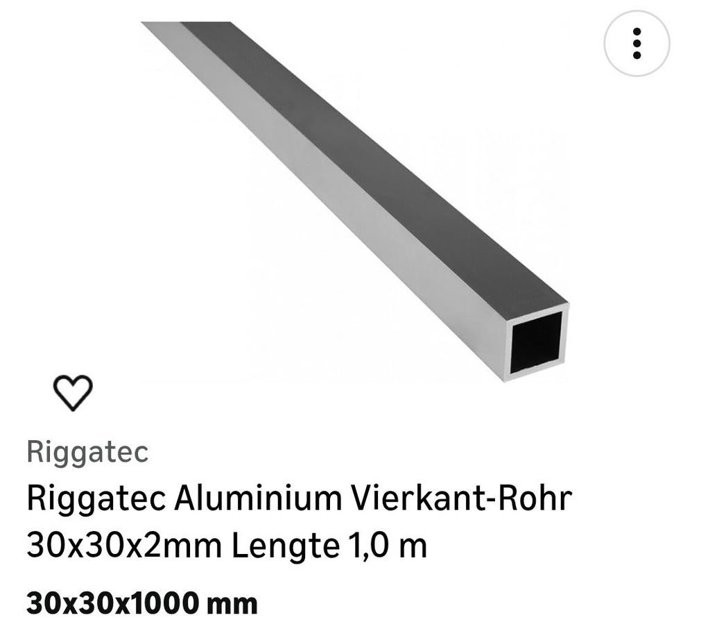 Riggatec Aluminium Vierkant Buis 30x30x2mm, Ophalen of Verzenden, Nieuw, Aluminium
