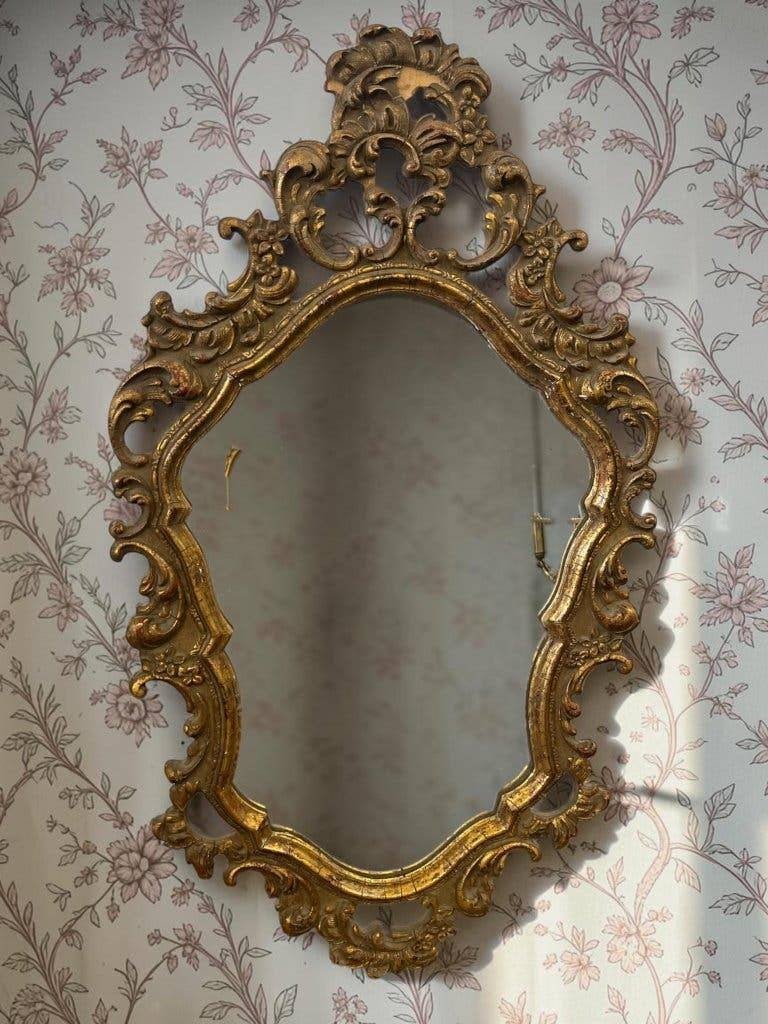 Vintage gouden barok spiegel / muurspiegel, Ophalen, Rechthoekig