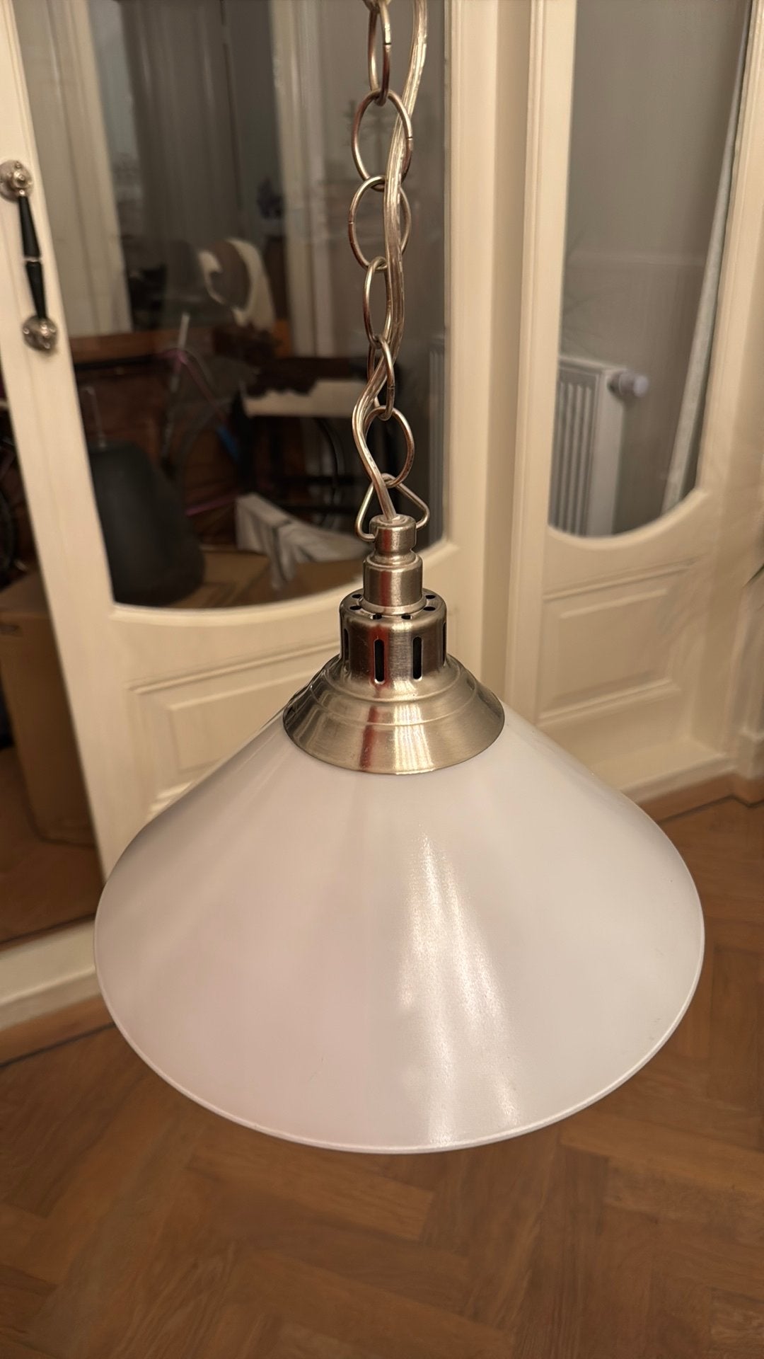 IKEA KROBY Hanglamp - Wit Glas en Metaal, Ophalen, Gebruikt, Glas, 50 tot 75 cm