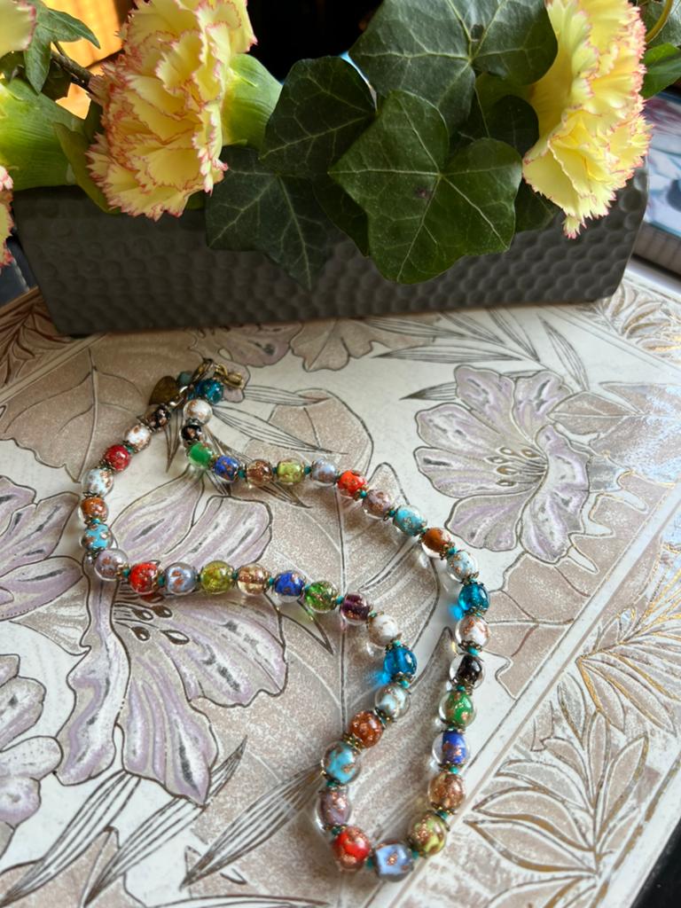 Kleurrijke glaskralen ketting Murano  - Handgemaakt, Ophalen of Verzenden, Zo goed als nieuw, Overige kleuren, Overige materialen