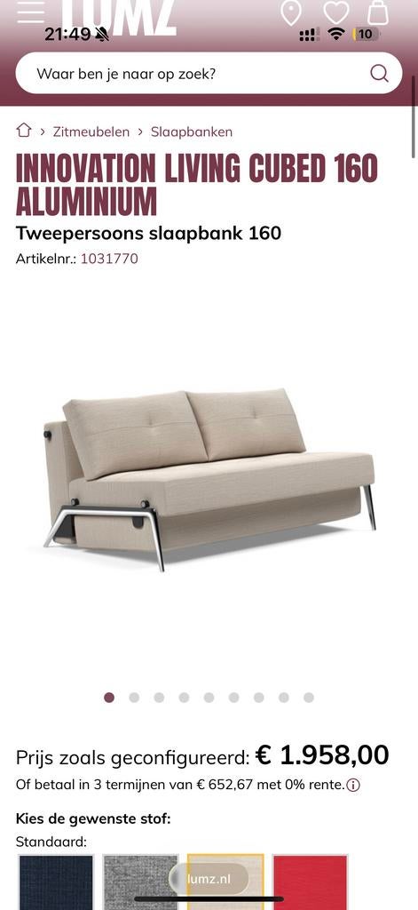 Innovation Living Cubed 160 Alu design slaapbank – als nieuw, Ophalen, Beige, Tweepersoons, Zo goed als nieuw