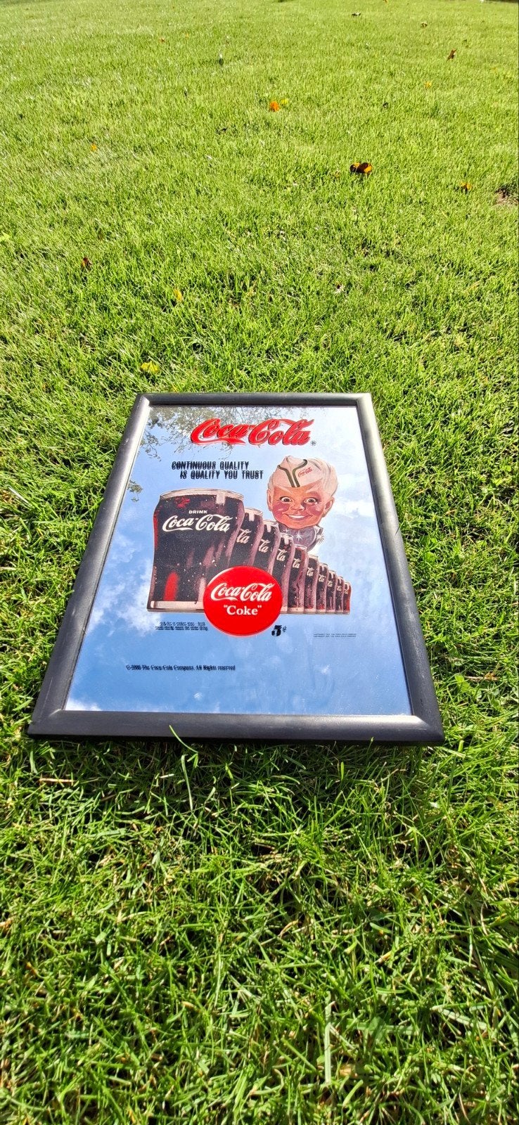 Vintage Coca-Cola spiegel - "Continuous Quality", Ophalen of Verzenden, Gebruikt, Reclamebord
